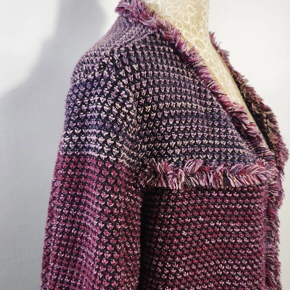 Chico's Women's SZ 3P/XL Purple Textured Tweed Long Sleeve Open Front Jacket - Picture 6 of 14